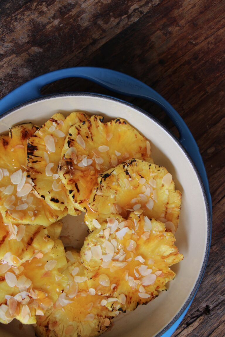Makkelijke vegetarische bbq recepten Gegrilde ananas met sinaasappel en honing