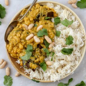 Makkelijke vegetarische recepten avondeten Vegetarische butter chicken met aubergine en witte bonen