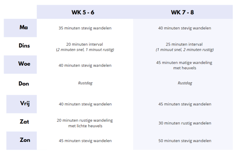 Afvallen met wandelen schema 2