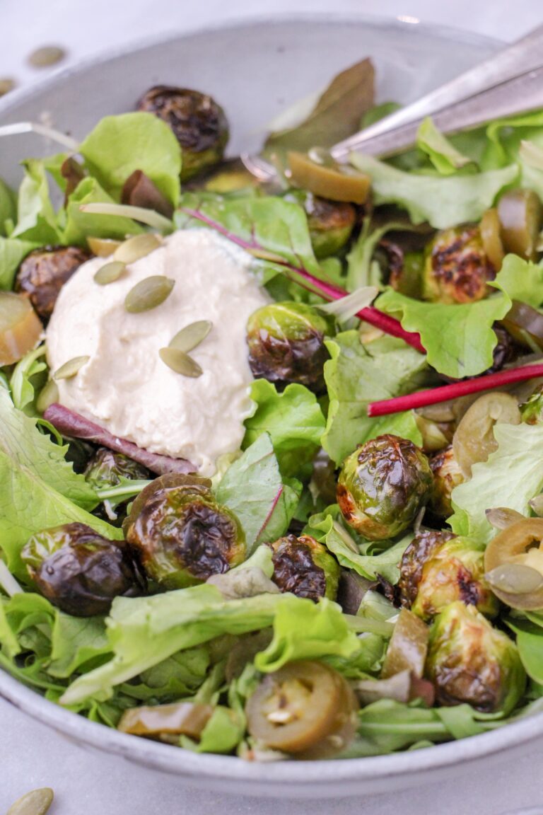Makkelijke vegetarische salade recepten spruitjes salade met hummus en jalapenos
