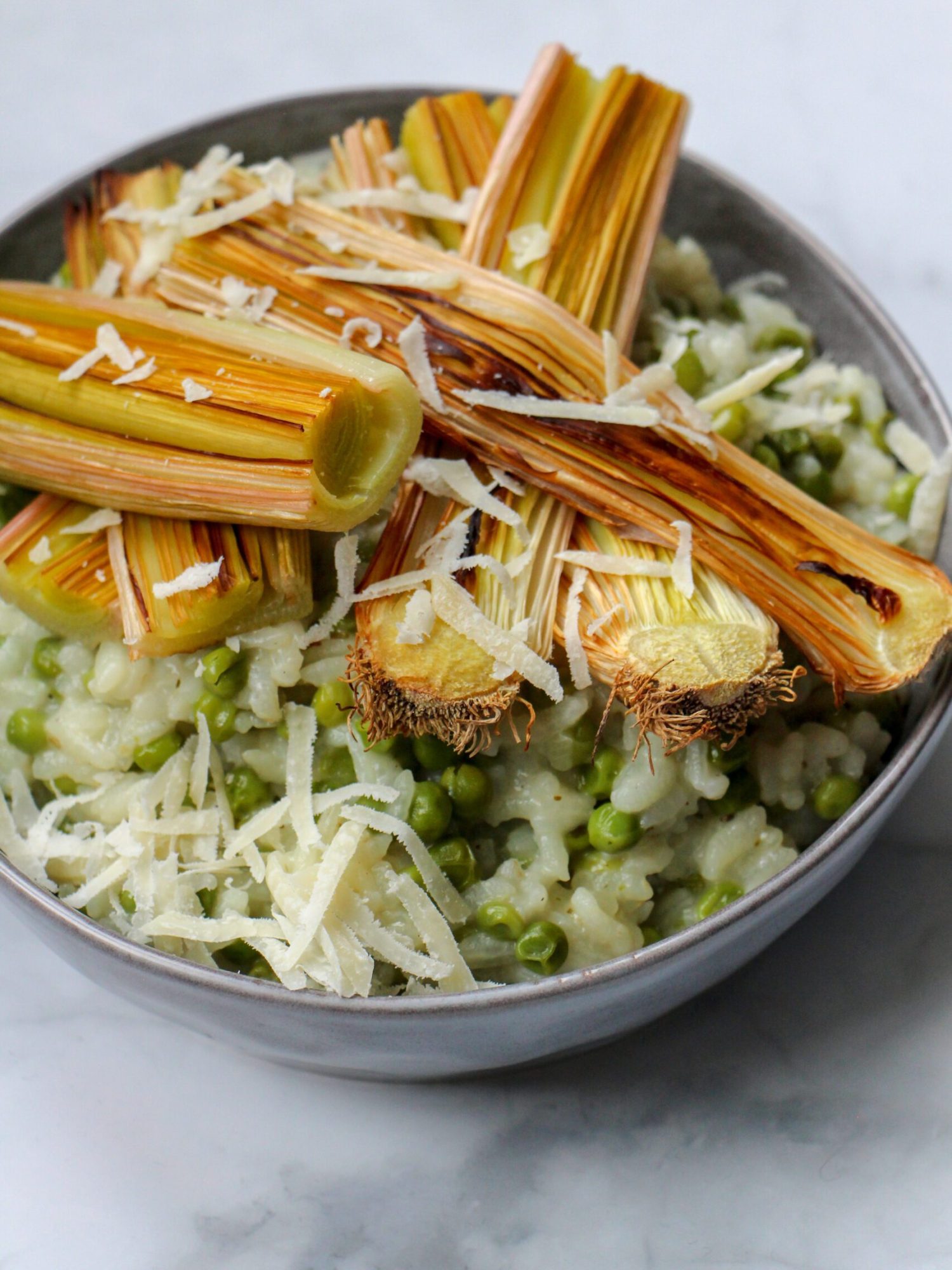 Risotto uit de oven met gegrilde prei