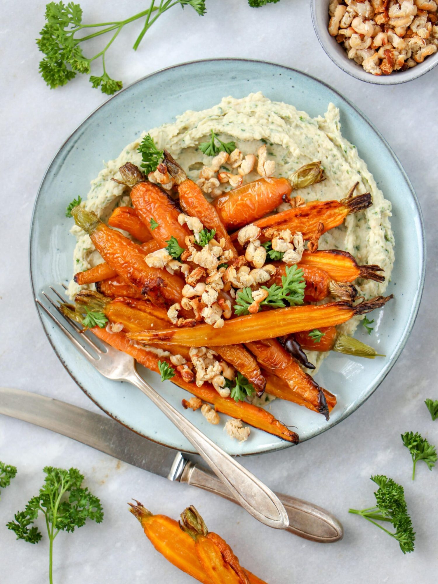 Makkelijke vegetarische recepten avondeten witte bonen met geroosterde wortels