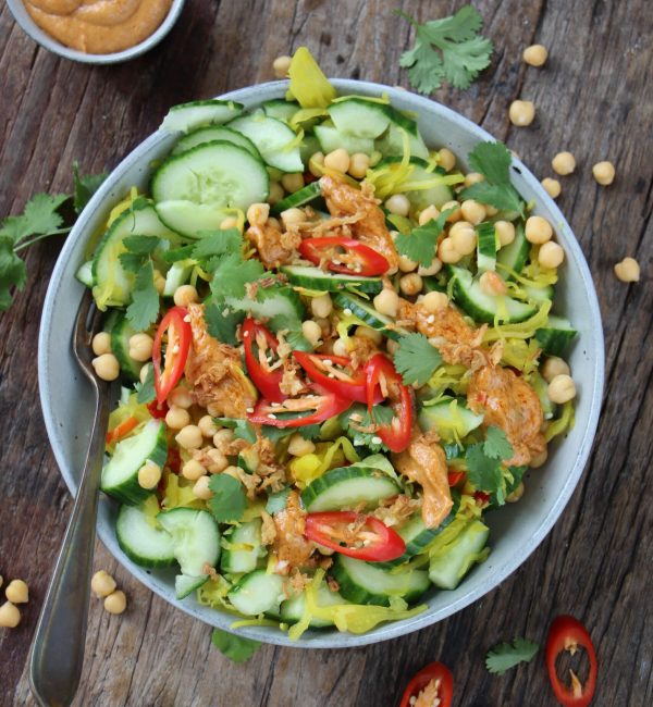 Makkelijke vegetarische salade recepten Atjar tjapoer kikkererwten salade met curry mayonaise
