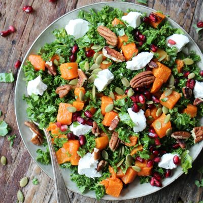 Makkelijke vegetarische salade recepten boerenkool met pompoen en geitenkaas