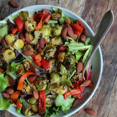 makkelijke vegetarische recepten Spruitjes parmazaan met gegrilde paprika