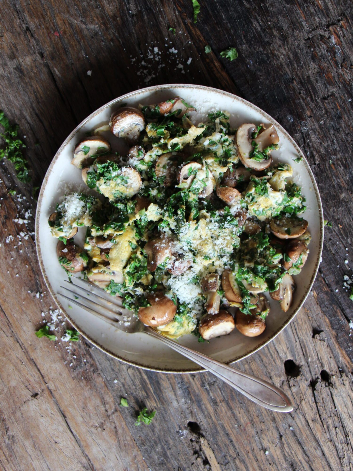 boerenkool met ei en champignons