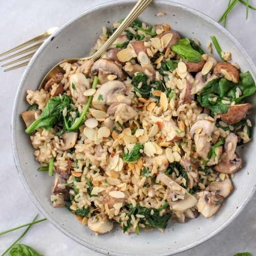 makkelijke vegetarische recepten avondeten rijst met spinazie en champignons